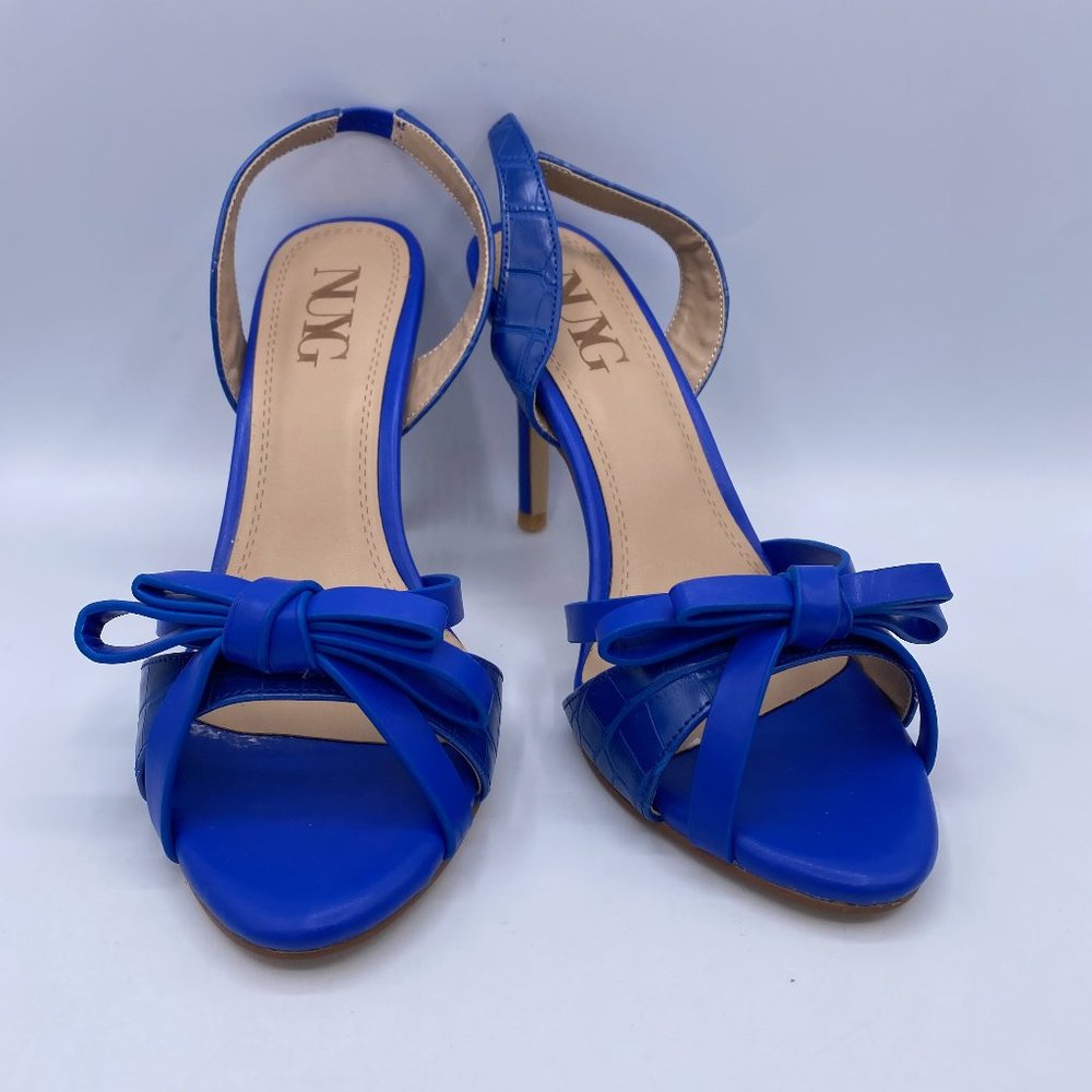 A NUYG Blue Bow High Heel Cutout Slingback Sandal